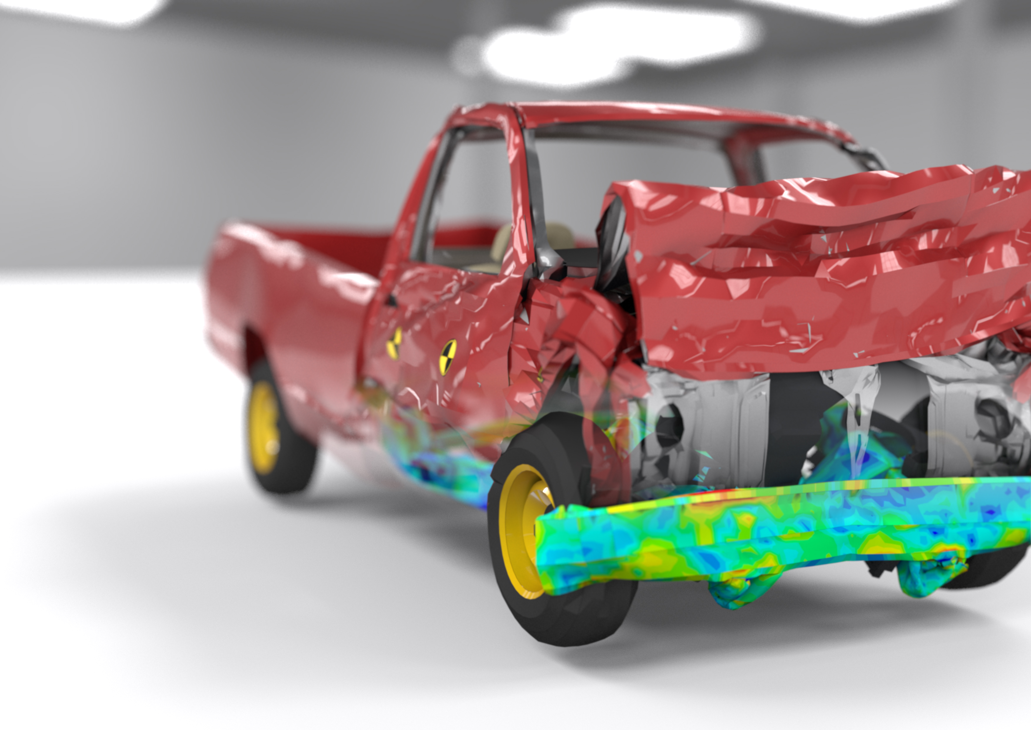 Abaqus crash simulation of a pickup truck with FEA stress results